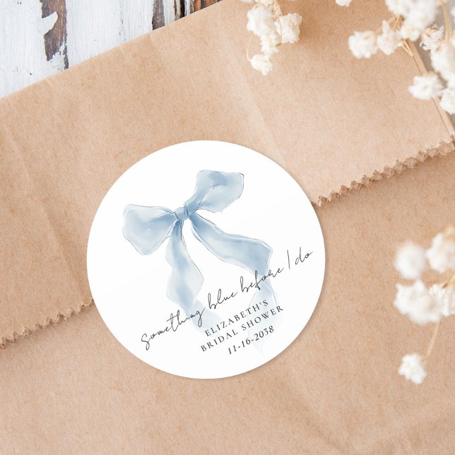 Etwas Blaues, bevor ich heirate - Brautparty Runder Aufkleber (Something Blue Before I Do Bow Bridal Shower Classic Round Sticker)