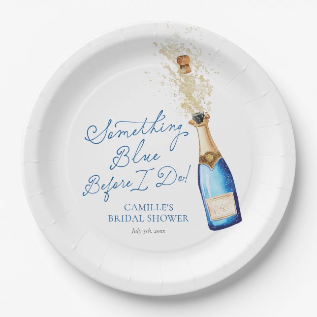 Etwas Blaues Champagner Braut-Brunch Pappteller (Vorderseite)