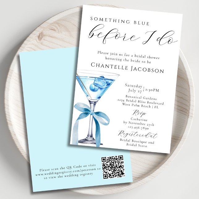 Etwas Blaues Chic Martini QR Code Brautparty  Einladung (Von Creator hochgeladen)