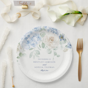 Etwas Blaues Florale Hortensien-Hochzeit Pappteller