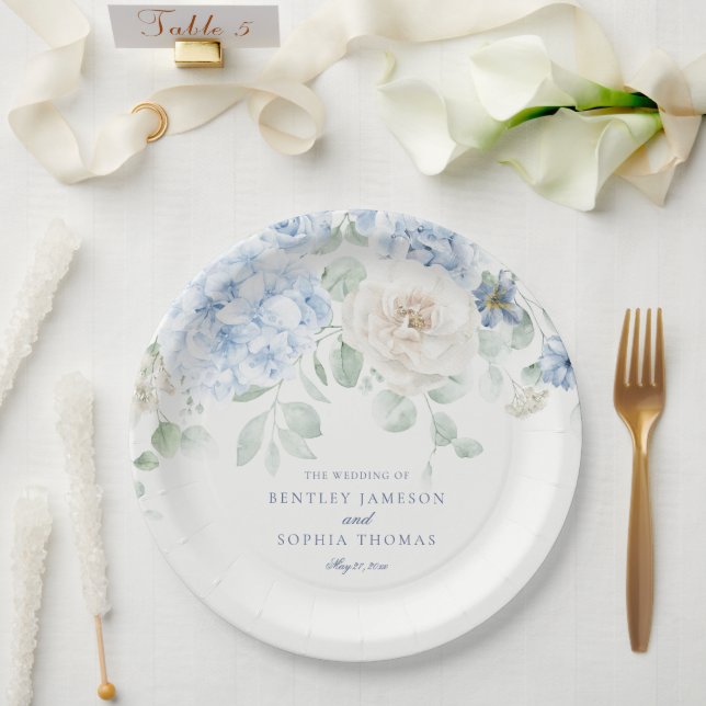 Etwas Blaues Florales Hydrangeen-Hochzeit Pappteller (Hochzeit)