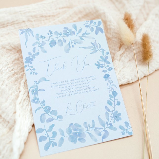 Etwas blaues französisches Vintages blumengeschmüc Dankeskarte (Something blue french vintage floral bridal shower thank you card on blue)