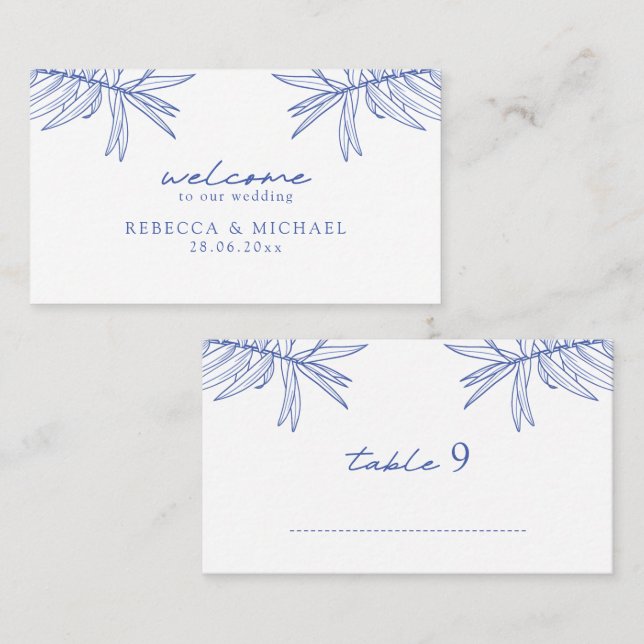 Etwas Blaues Handgezeichnetes botanisches Flat Platzkarte (Vorne/Hinten)