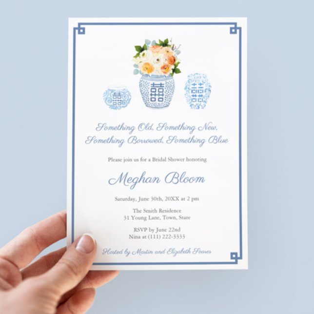 Etwas Blaues Herbst Blume Brautparty Party Einladung (Something Old New Borrowed Blue Bridal Shower Party Invite with florals in fall autumn colors)