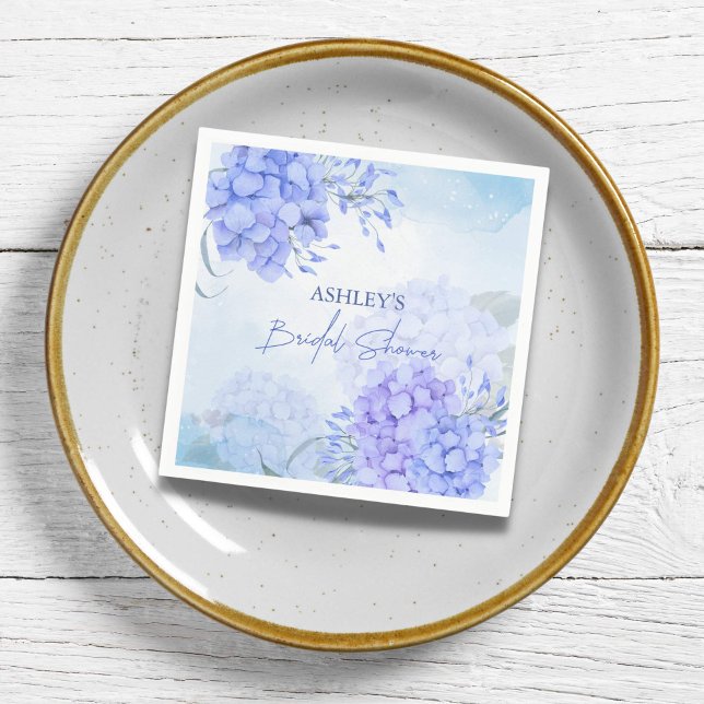 Etwas blaues Hydrangeas elegantes Brautparty Serviette (Something blue bridal shower personalized napkins blue watercolor hydrangeas floral napkins)