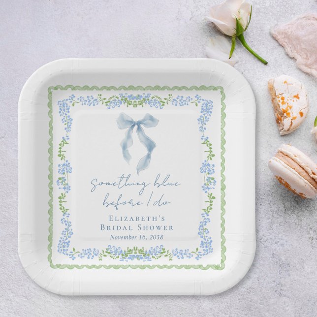 Etwas Blaues Schleifen Brautparty Pappteller (Something Blue Bow Bridal Shower Paper Plates)