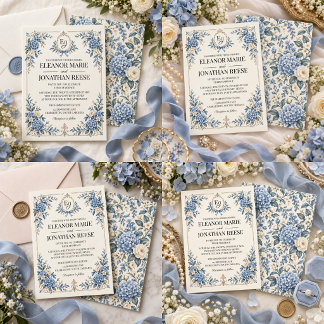 Etwas Blaues Vintage-Erbstück Florale Hochzeit Einladung