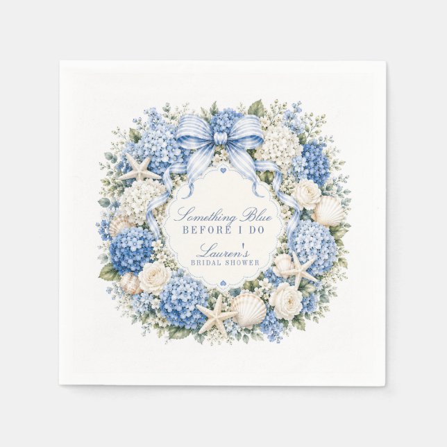 Etwas Blaues vor meiner Hochzeit Hydrangea-Brautju Serviette (Vorderseite)