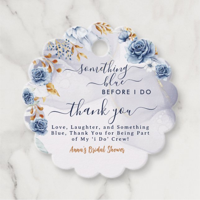 Etwas Blaues vor meiner Hochzeits-Brautparty-Blume Geschenkanhänger (Vorderseite)