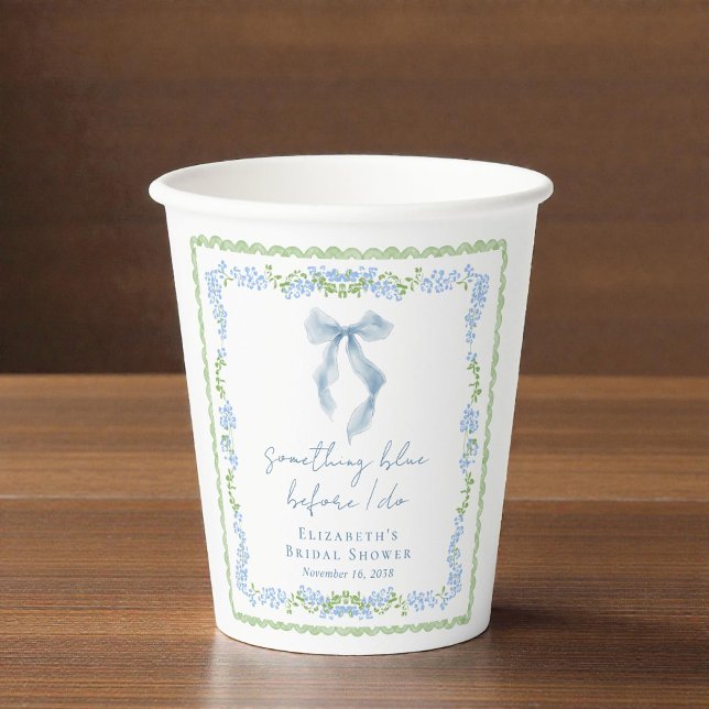 Etwas Blaues Whimsical Bow Brautparty Pappbecher (Something Blue Whimsical Bow Bridal Shower Paper Cups)