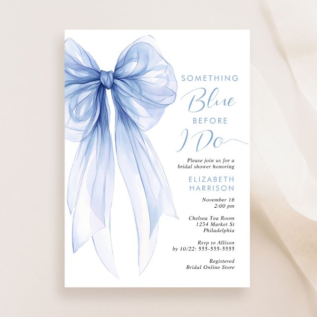Etwas Blue Bow Watercolor Brautparty Einladung (Von Creator hochgeladen)