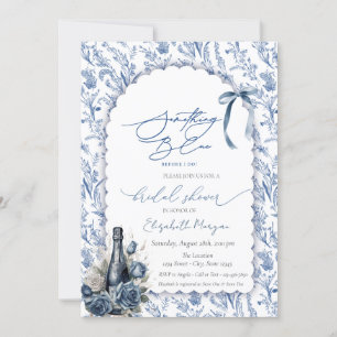 Etwas Blue Bow Wein Flasche Rose Floral Einladung