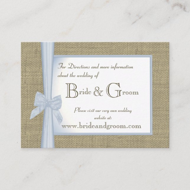 Etwas Blue Burlap und Bow Wedding Web Info Begleitkarte (Vorderseite)
