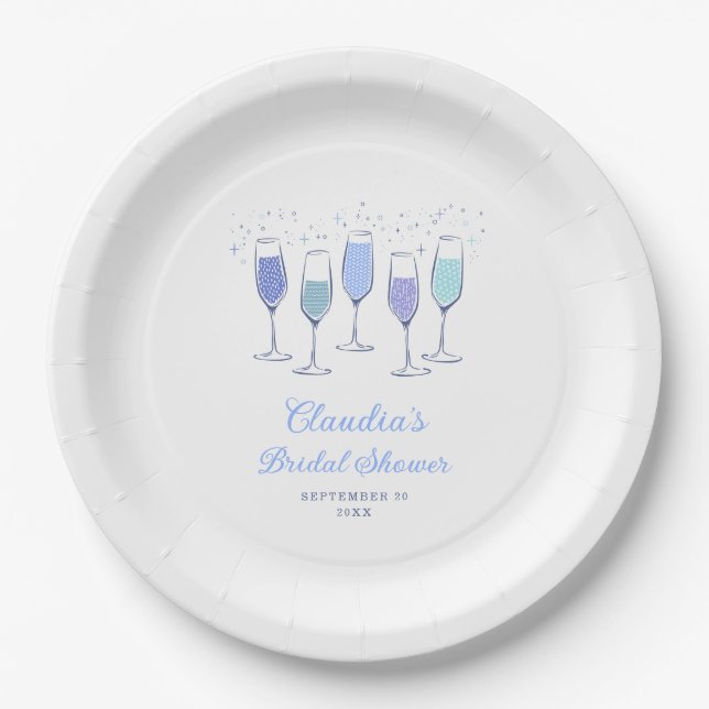 Etwas Blue Champagne Brautparty Pappteller (Vorderseite)