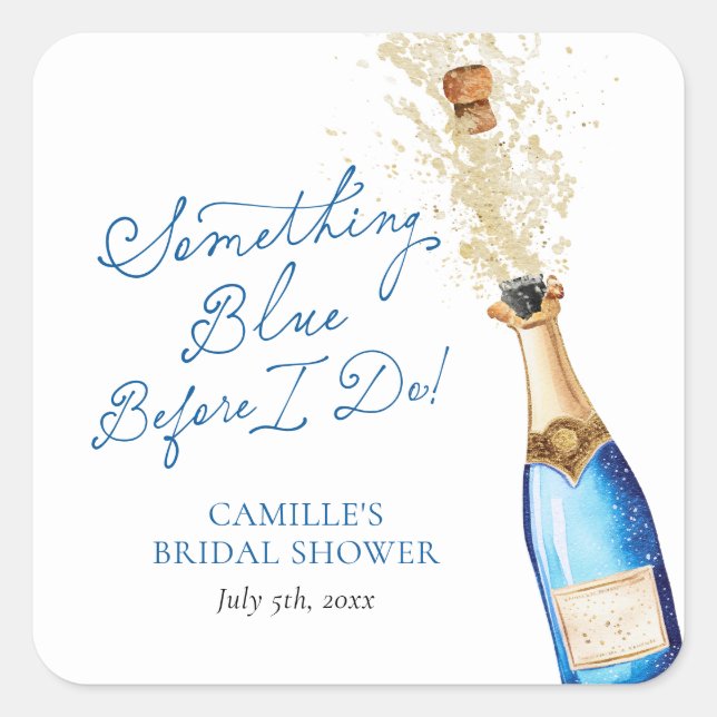 Etwas Blue Champagne Bridal Brunch Quadratischer Aufkleber (Vorderseite)