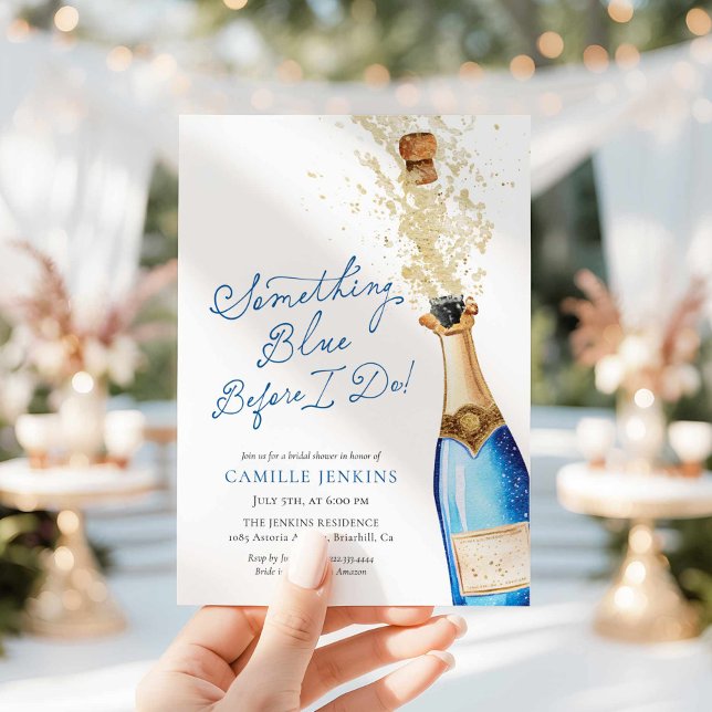 Etwas Blue Champagne Brunch Brautparty Einladung (Something Blue Before I do! Brunch and Bubbly Bridal Shower Invitation)