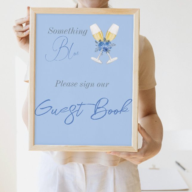 Etwas Blue Champagne Floral Brautparty Book Poster (Von Creator hochgeladen)