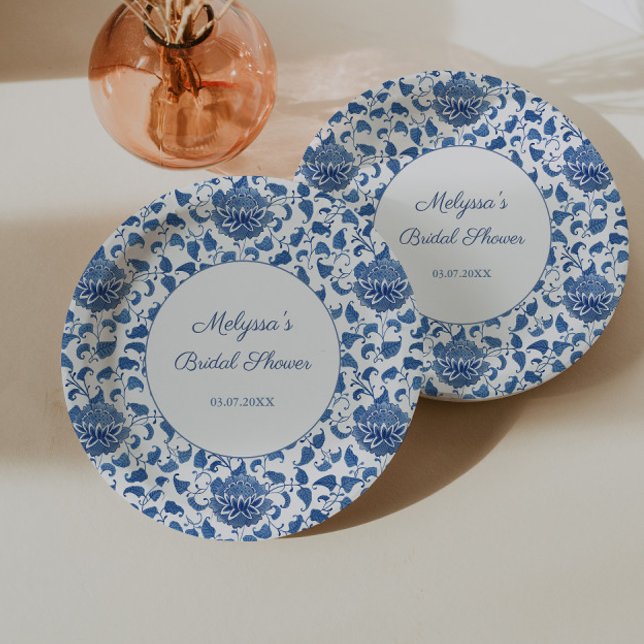 Etwas Blue Chinoiserie Print Polterabend Pappteller (Something Blue Bridal Shower Party Chinoiserie print paper plates)