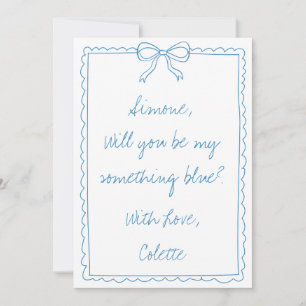 Etwas Blue Crew Bow Doodle Bridesmaid Vorschlag Karte