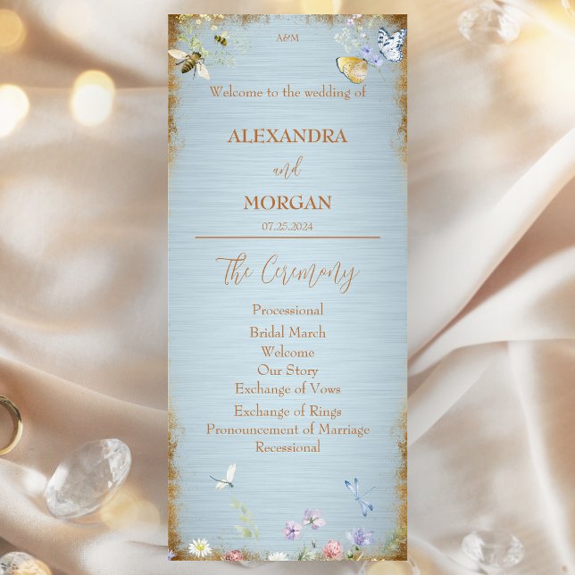 Etwas Blue Elegante Wildblume Hochzeitsprogramm Programm (Von Creator hochgeladen)
