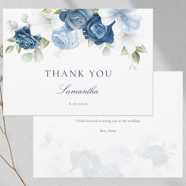 Etwas Blue Floral Brautparty Danke Karte (Something Blue Floral Bridal Shower Thank You Card)