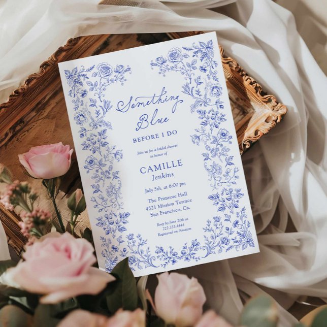 Etwas Blue Floral Bridal Dusche Einladung (Something Blue Bridal Shower Invite)