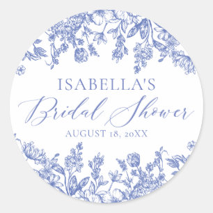 Etwas Blue Floral Chinoiserie Brautparty Runder Aufkleber