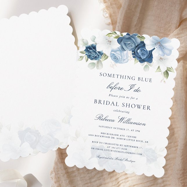 Etwas Blue Floral Elegantes Brautparty Einladung (Something Blue Floral Elegant Bridal Shower Invitation)