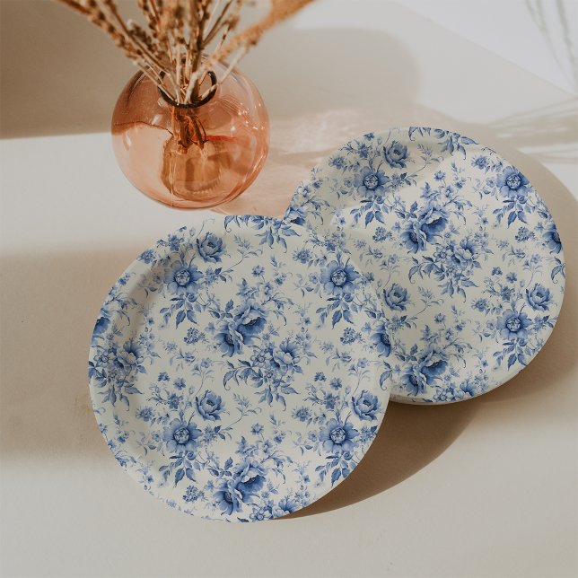 Etwas Blue Floral French Toile Chinoiserie Pappteller (Something Blue Floral French Toile Chinoiserie Paper Plates)