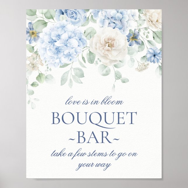 Etwas Blue Floral Hydrangea Bridal Bouquet Bar Poster (Vorne)