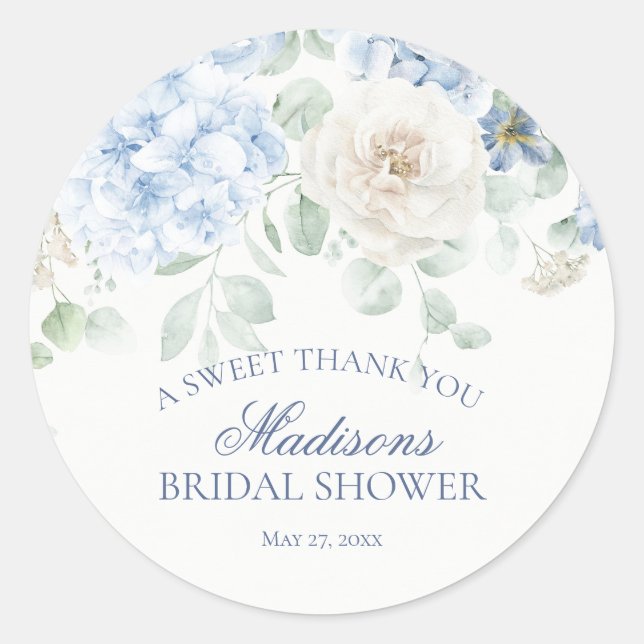 Etwas Blue Floral Hydrangea Bridal Show Circle Runder Aufkleber (Vorderseite)