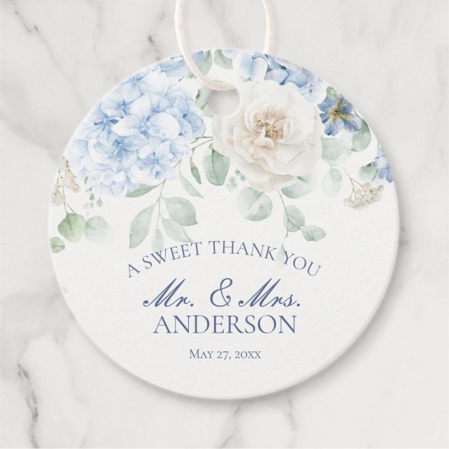 Etwas Blue Floral Hydrangea Wedding Circle Geschenkanhänger (Vorderseite)