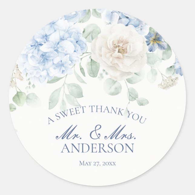 Etwas Blue Floral Hydrangea Wedding Circle Runder Aufkleber (Vorderseite)