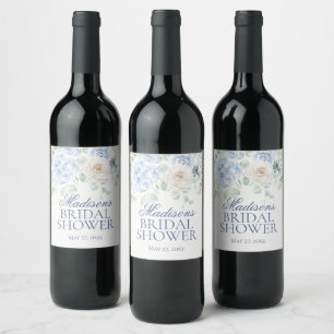 Etwas Blue Floral Hydrangeas Brautparty Weinetikett