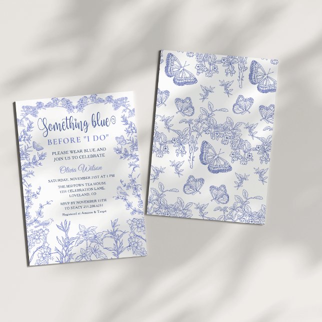 Etwas Blue Garden Chinoiserie Brautparty Einladung (Cobalt Blue whimsical Chinoiserie Floral Something Blue Before I Do, Bridal Shower Invitation
)