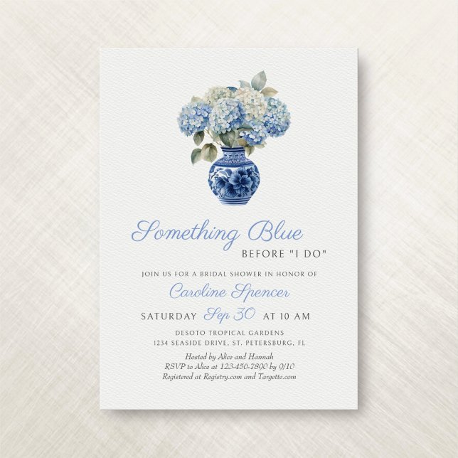 Etwas Blue Hydrangea Chinoiserie Brautparty Einladung (Von Creator hochgeladen)
