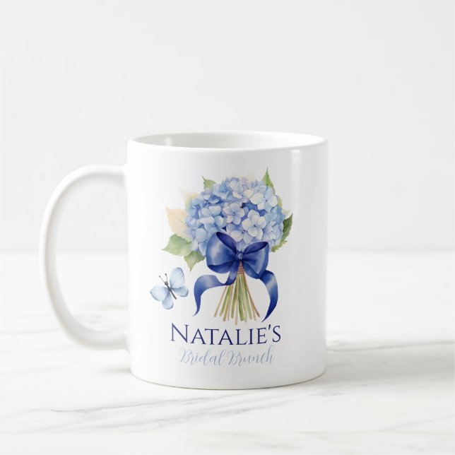 Etwas Blue Hydrangea Custom Brautparty Kaffeetasse (Links)