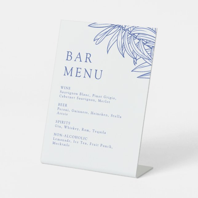 Etwas Blue Simple Botanic Bar Menu Sockelschild (Vorderseite)