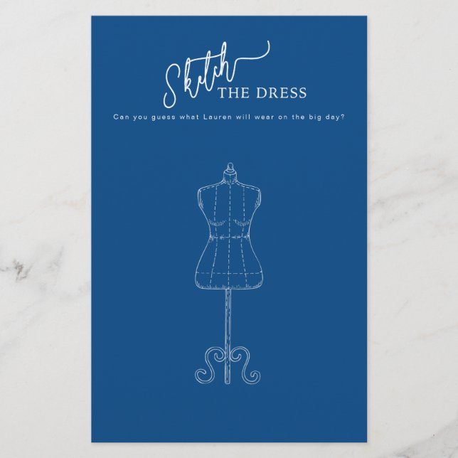 Etwas Blue Sketch the Dress Brautparty Game (Vorderseite)