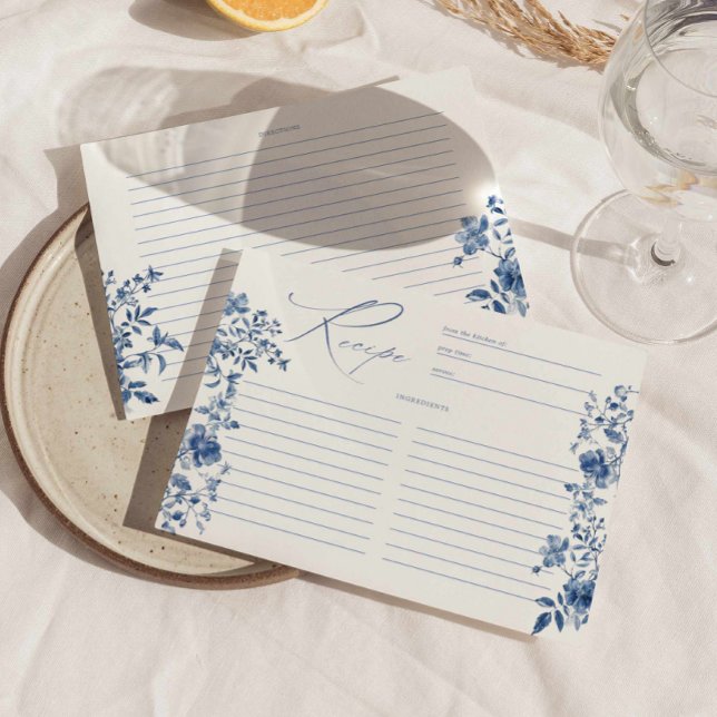Etwas Blue Toile Floral Rezept Card Einladung (something blue toile floral bridal shower recipe card, victorian vintage flowers recipe card )