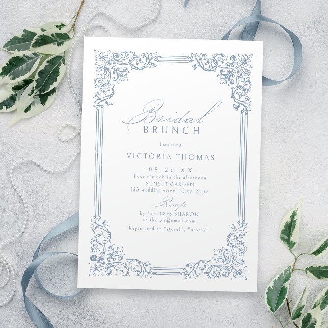 Etwas Blue Vintag Frame Elegante Bridal Brunch Einladung (Something Blue Vintage Frame Elegant Bridal Brunch Invitation)