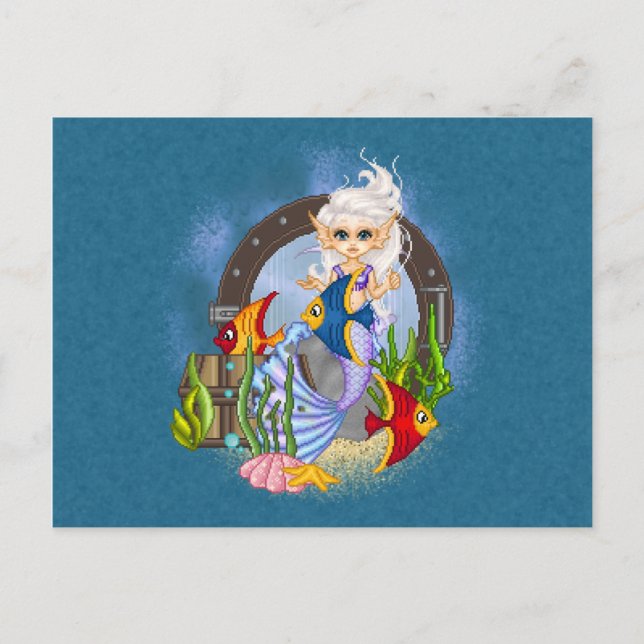 Etwas Fishy Mermaid Pixel Art Postkarte (Vorderseite)