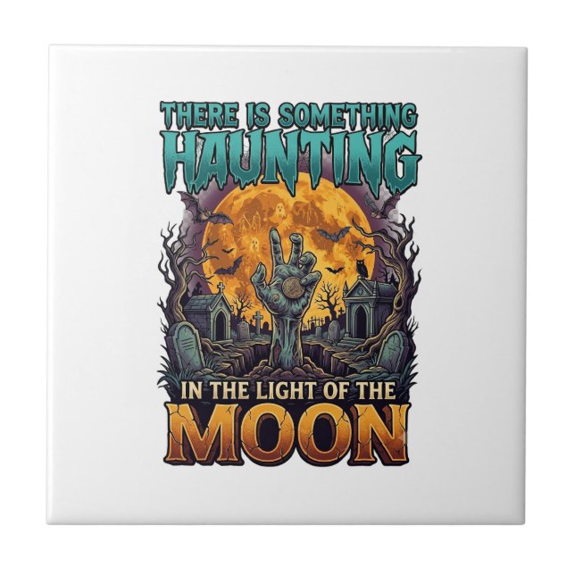 Etwas Heimsuchendes Mond Halloween Zombie Hand Gra Fliese (Vorderseite)
