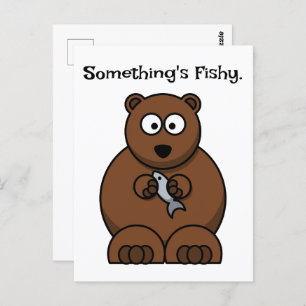Etwas ist Fishy Funny Brown Bären Cartoon Postkarte