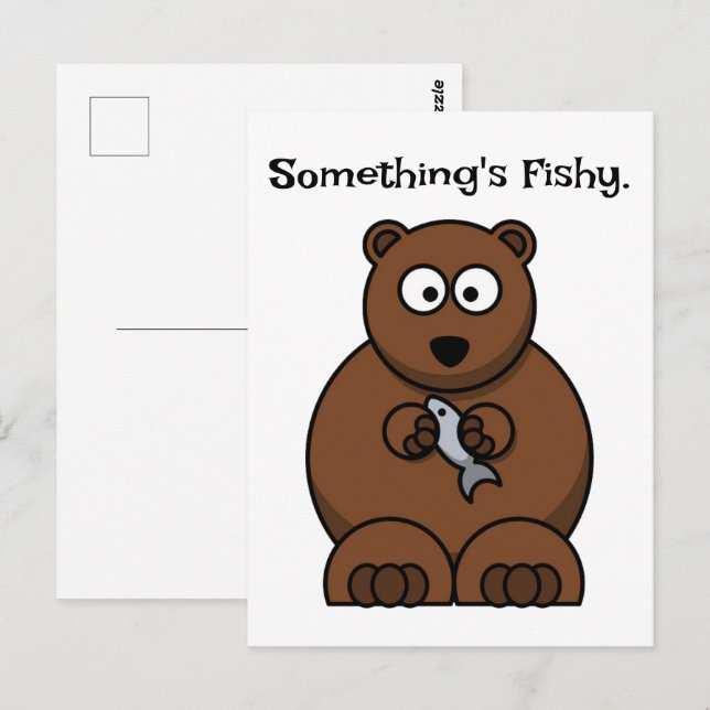 Etwas ist Fishy Funny Brown Bären Cartoon Postkarte (Vorne/Hinten)