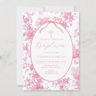 Etwas Rosa Vintage-Taufe Kreuz Floral Einladung