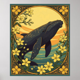 Eubalaena glacialis und Yellow Jasmine-Blume Poster