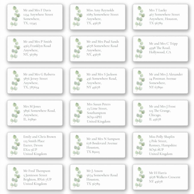 EucaIyptus Individuelle Empfängeradresse Aufkleber (Vorderseite)
