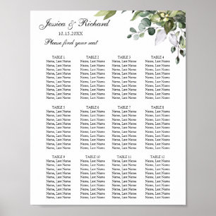 Eucalyptus 12 Tables Seating Chart Poster Sign