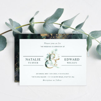 Eucalyptus Ampersand Gold Green Wedding Einladung